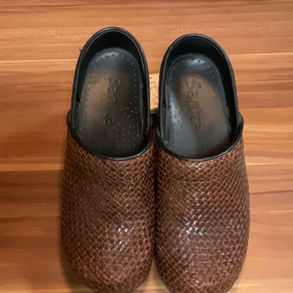The Original Danish Clog - Sanita Brown Woven Leather Clogs